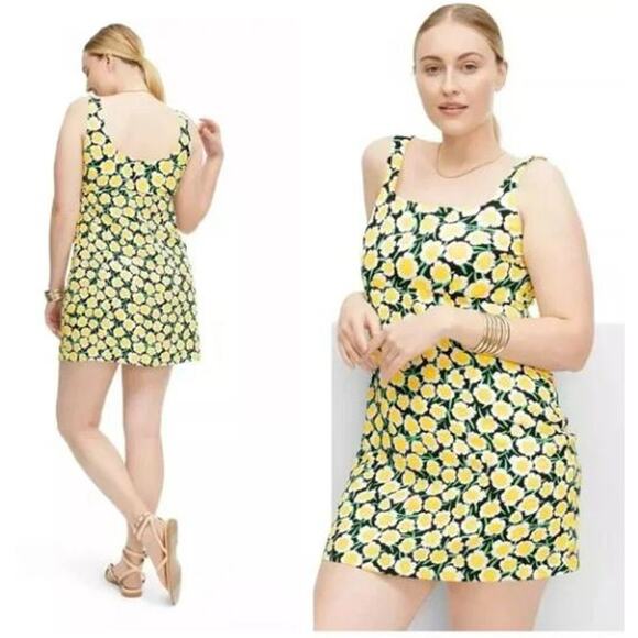 New Diane Von Furstenberg Yellow Black White Poppy Mini Shift Dress Size 14 - Picture 2 of 8